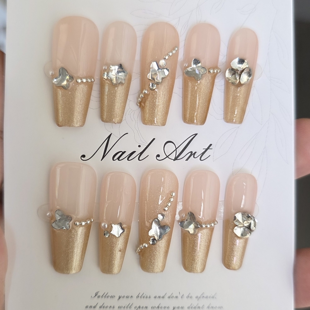 Gold and Cream Press-On Nails